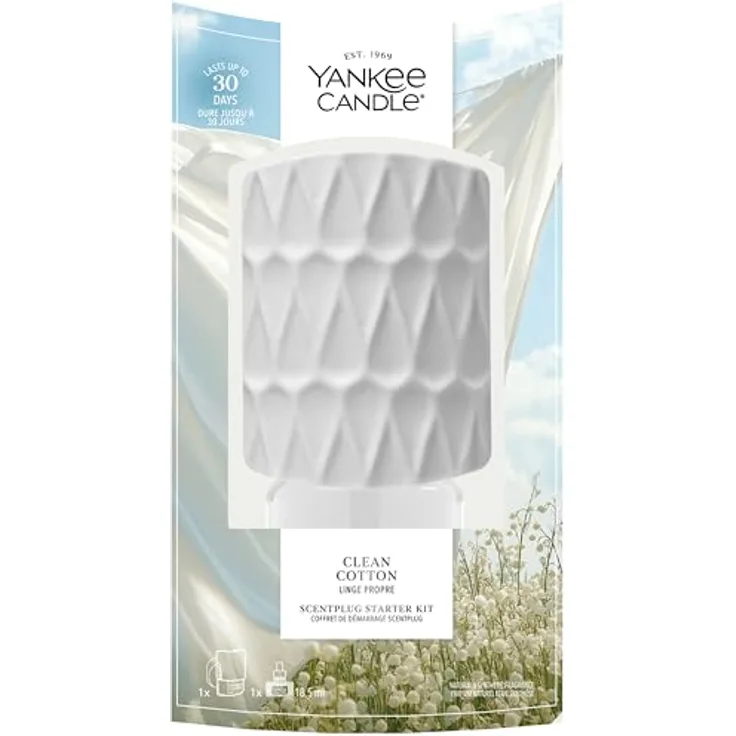 Yankee Candle Clean Cotton, elektrischer Diffusor mit 18,5 ml Nachfüllung für frischen Raumduft