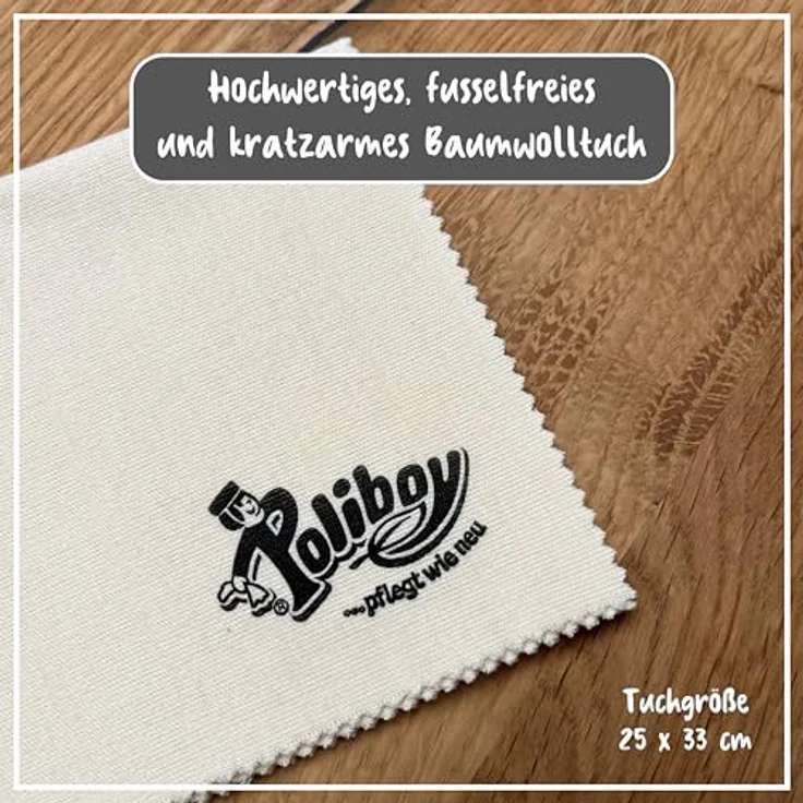 POLIBOY Baumwoll Pflegetuch, kratzarmes Möbelpoliertuch in Beige, 25 x 33 cm, 2 Stück, Made in Germany – Bild 2