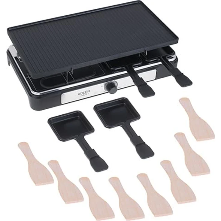 ADLER - Elektro-Raclette-Grill komplett mit Pfännchen - Rauchfreies Barbecue im modernen Stil für 8 Personen - Große Grillfläche - Elektrischer Grillrost - zum Anbraten von Speisen – Bild 4