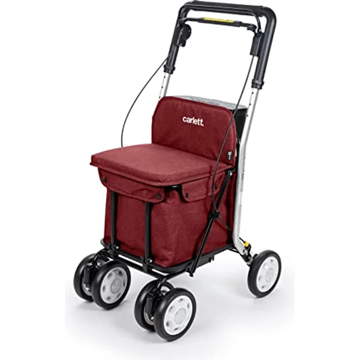 Carlett - Einkaufstrolley Rollator mit 4 Rädern und Sitz, Zusammenklappbarer Einkaufswagen mit herausnehmbarer Einkaufstasche 29L/15kg, Lett800 Senior Comfort, Rosso – Bild 1