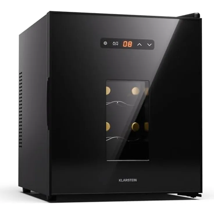 Klarstein Freistehender Weinkühlschrank, 1 Zonen Getränkekühlschrank Klein, Glastür, LED-Beleuchtung, 16 Flaschen, Edelstahl
