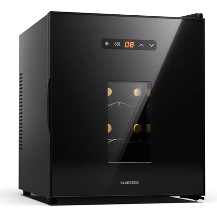 Klarstein Freistehender Weinkühlschrank, 1 Zonen Getränkekühlschrank Klein, Glastür, LED-Beleuchtung, 16 Flaschen, Edelstahl – Bild 1