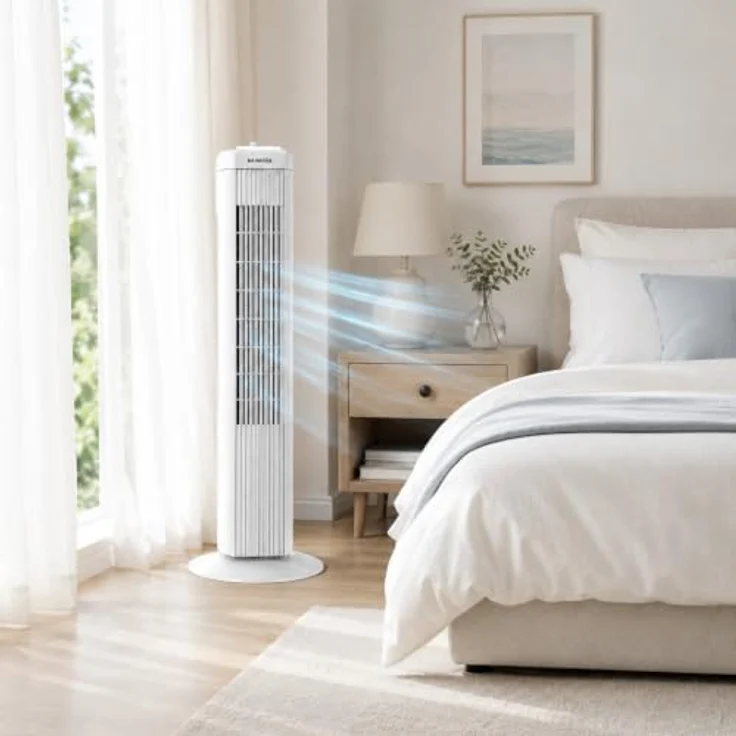 KUMTEL KTF-258W Standventilator, 70 cm Durchmesser, 60° Oszillation, 3 Geschwindigkeitsstufen, 2-Stunden-Timer, maximale Höhe 71 cm, weiß – Bild 3