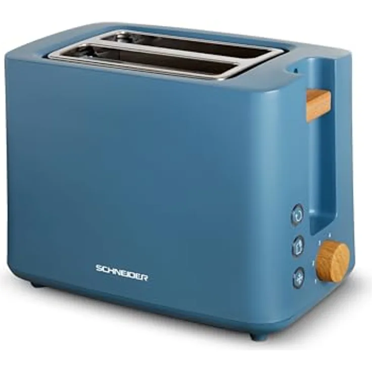 SCHNEIDER Fjord Line Toaster mit 870 Watt, 2-Schlitz-Toaster mit variabler Bräunungssteuerung in 6 Stufen, Auftau-, Aufwärm- und Stop-Funktion, ausziehbare Krümelschublade, petrol blau