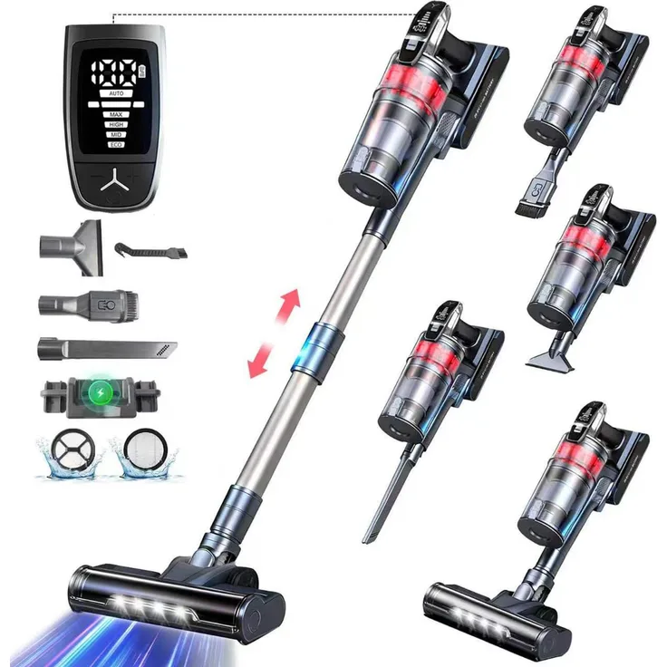Grenintol V160 Akkustaubsauger, kabellos mit 85.000 Pa Saugkraft, 500 W, 65 Min Akkulaufzeit, ideal für Tierhaare, Teppich und Hartboden