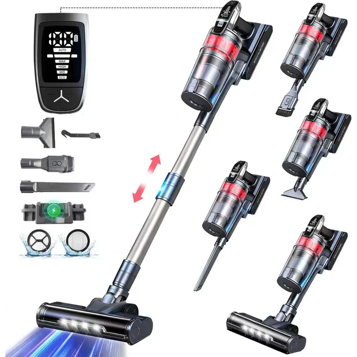 Grenintol V160 Akkustaubsauger, kabellos mit 85.000 Pa Saugkraft, 500 W, 65 Min Akkulaufzeit, ideal für Tierhaare, Teppich und Hartboden