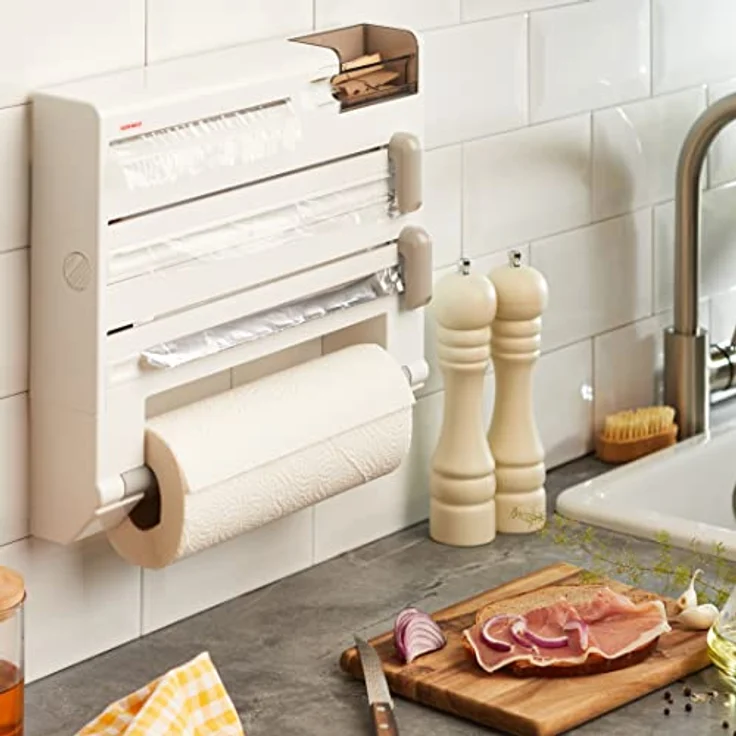 Leifheit Wandrollenhalter Parat Plus ComfortLine-Serie, für jede Küche, bewährter Schneidabroller für Alu- und Klarsichtfolie, Folienschneider mit Spezialmesser – Bild 2