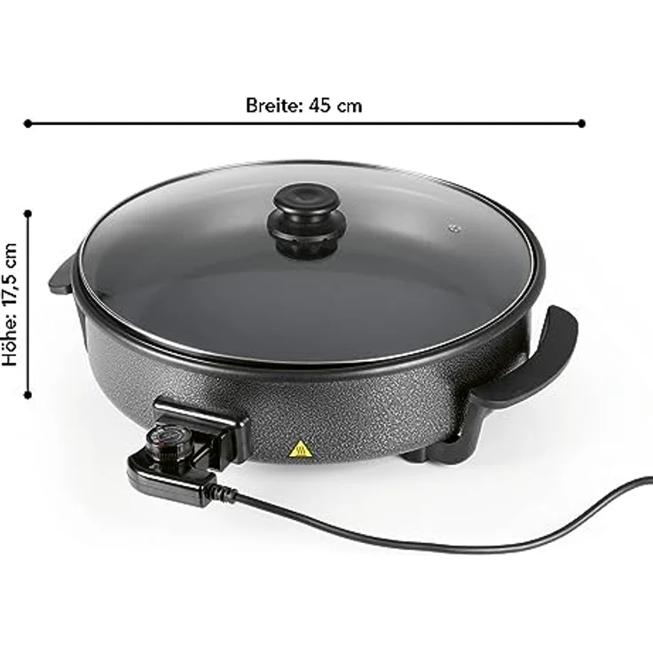 GOURMETmaxx Elektrische Multifunktionspfanne ⌀ 40cm | Hot Pot mit Thermostat, Glasdeckel & Antihaftbeschichtung | XXL Volumen - optimal als Paellapfanne, Schmorpfanne & Wok | 1500W [Schwarz] – Bild 5