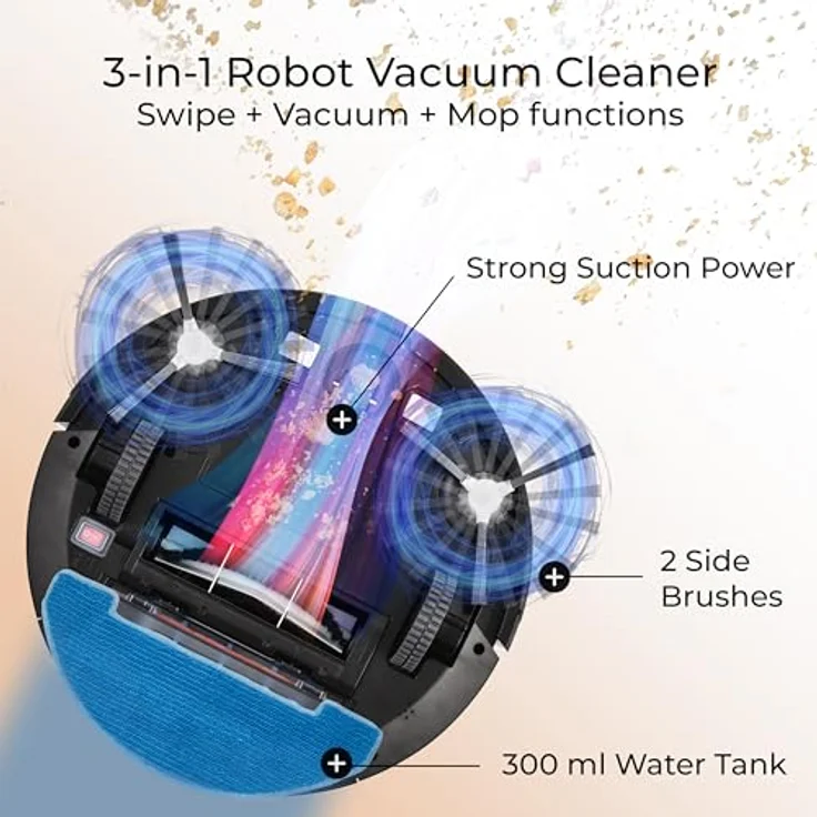 Venga! Saugroboter naß und trocken, Roboter Staubsauger mit Wischfunktion, Saugwischer mit Wassertank, einfache Zentraltasten- Bedienung, 6 Reinigungsfunktionen, automatische Rückkehr zur Ladestation – Bild 2