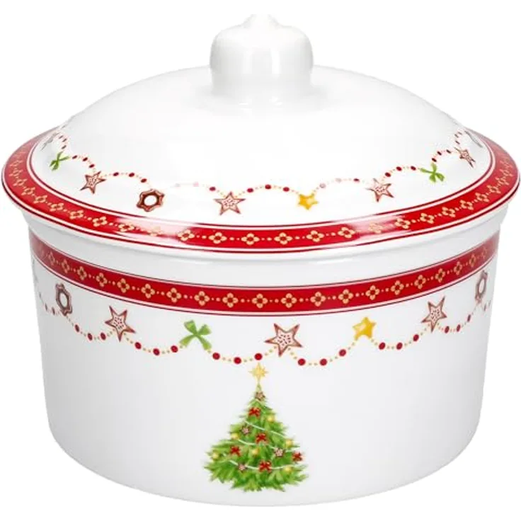 MamboCat Weihnachtstraum Gebäckdose mit Deckel I 960ml I runde Keksbox mit Weihnachtsdekor I Vorratsdose aus Porzellan für Gebäck & Plätzchen I für Weihnachten, Nikolaus, Advent, Christmas - Preisvergleich