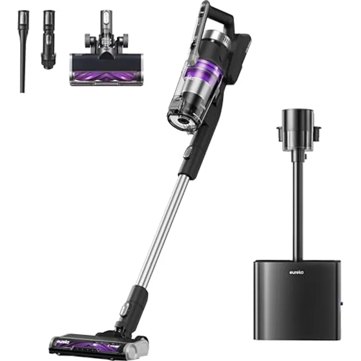 Eureka Stylus Elite Akku Staubsauger mit Absaugstation, 24000 Pa, 3L Staubbeutel, 60 Minuten Laufzeit, Anti-Verwicklungsbürste, abnehmbarer Akku