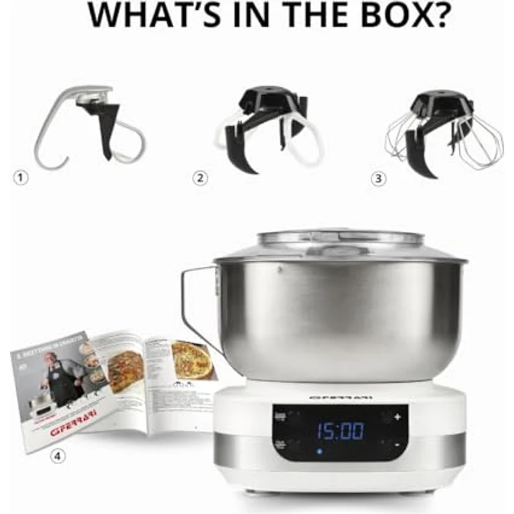 G3 Ferrari G20145 Gourmet Knetmaschine, 1500 Watt, 5 Liter Edelstahlschüssel, digitale Anzeige, 5 Geschwindigkeiten, Timer, inklusive Rezeptbuch – Bild 4