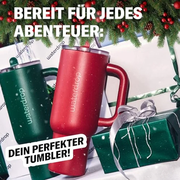 waterdrop® Thermobecher mit Strohhalm 1,1L – Auslaufsichere Edelstahl Trinkflasche mit aufklappbarem Trinkhalm, hält 12h kalt, ideal für Auto und Reisen – Bild 2