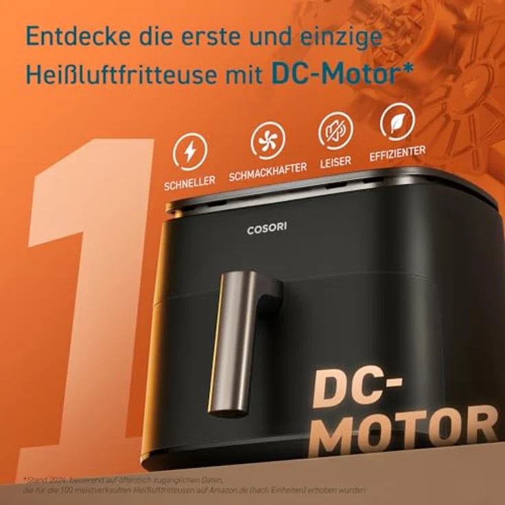 COSORI Turboblaze Heißluftfritteuse Airfryer XXL 6L Schwarz-Silber, leiser DC Motor, 5 Geschwindigkeitsstufen, 87 Rezepte, energiesparend – Bild 2