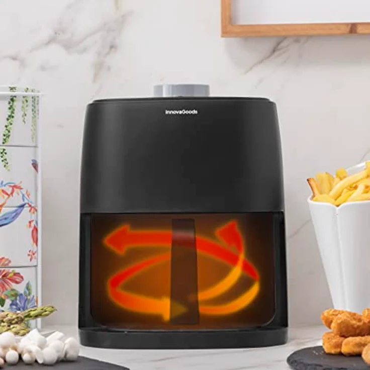InnovaGoods® Heißluftfritteuse 2L airfryer 1200W mit +100 Rezepten auf Deutsch heissluftfriteuse mit Antihaft-Korb zeitschaltuhr und 360° Luftstrom air fryers für 1-2 Personen, air fryer farbe schwarz – Bild 4