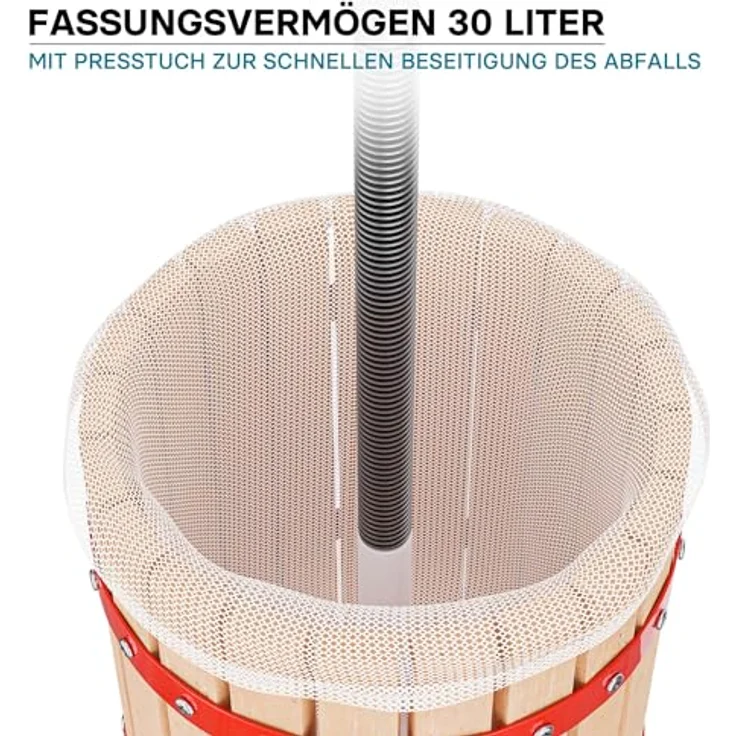 Wiltec 30L Obstpresse aus Buchenholz inkl. Presstuch, manuelle Weinpresse mit 285x581mm Korb, Apfelpresse Fruchtpresse für Obst Wein Maische, robuste (Rot-)Buchenholzkonstruktion – Bild 5