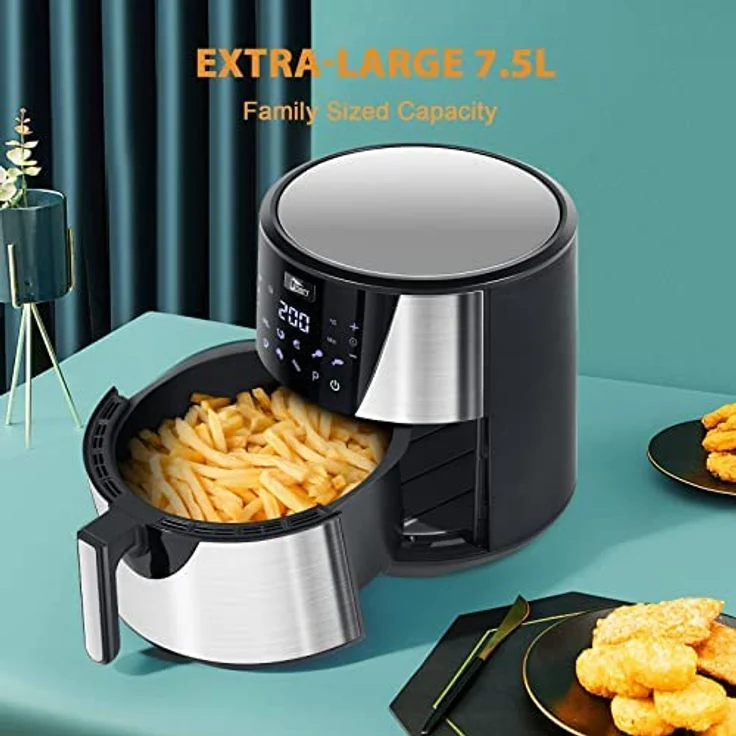 Heißluftfritteuse, Uten 7,5L Airfryer XXL Heissluftfriteuse mit Digitalem LED-Touchscreen, 10 Voreingestellte Menüs, 32 Rezepte, Vorheizen & Warmhalten, Antihaft-Korb, Ohne Fett, 1700W – Bild 4