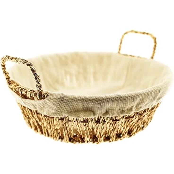 Trendmax Brotkorb Brotkorb mit Tuch aus Aluminium und Leinenstoff, verschiedene Formen, Gold/Weiß – Bild 1