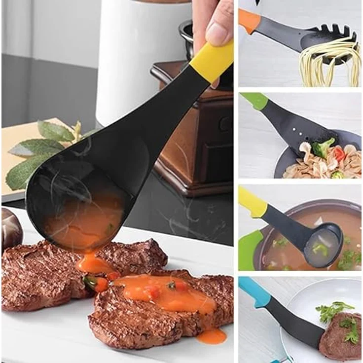 Cheffinger Kochbesteck Küchenhelfer Set 7-teilig Drehbar Kochen Gastronomie, Farbenfroh – Bild 5