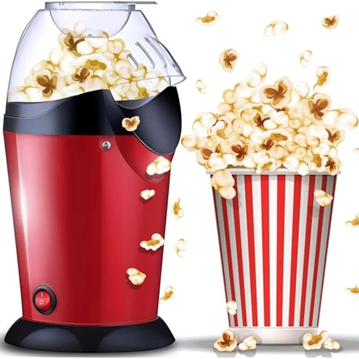 Retoo Popcornmaschine Ohne Fett und Öl 900 Watt, Heißluft Popcorn Maker, Küchen Coole Gadget für Pop Mais, Gesunder Snack, Fettfrei & Ölfrei Popcorn in Zuhause, Popkorn Maschine, Rot – Bild 1
