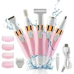 DTC GmbH Elektrorasierer Elektrokörperrasierer 5 in 1 Beauty-Trimmer, Intimrasierer für Frauen,USB-Aufladung, 5 abnehmbare Befestigungen, schmerzloser Rasur, Nass- und Trockenrasierer, tragbares Design