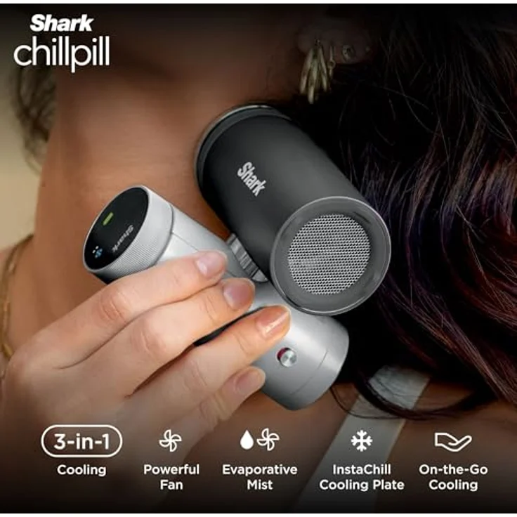 Shark ChillPill FA022UK, 3-in-1 Hochgeschwindigkeitsventilator mit ultrafeinem Nebel und InstaChill System, carbon, inklusive 3 Kühlaufsätzen, reisefreundliches Design – Bild 2