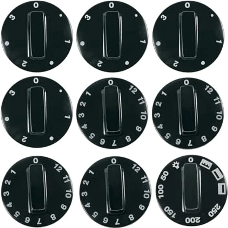 EUROPART Universal Knebelset 9-teilig Drehknopf Knebel schwarz für Backofen Herd Ofen, passend für Normachse 6 mm Ø / 4,6 mm – Bild 1
