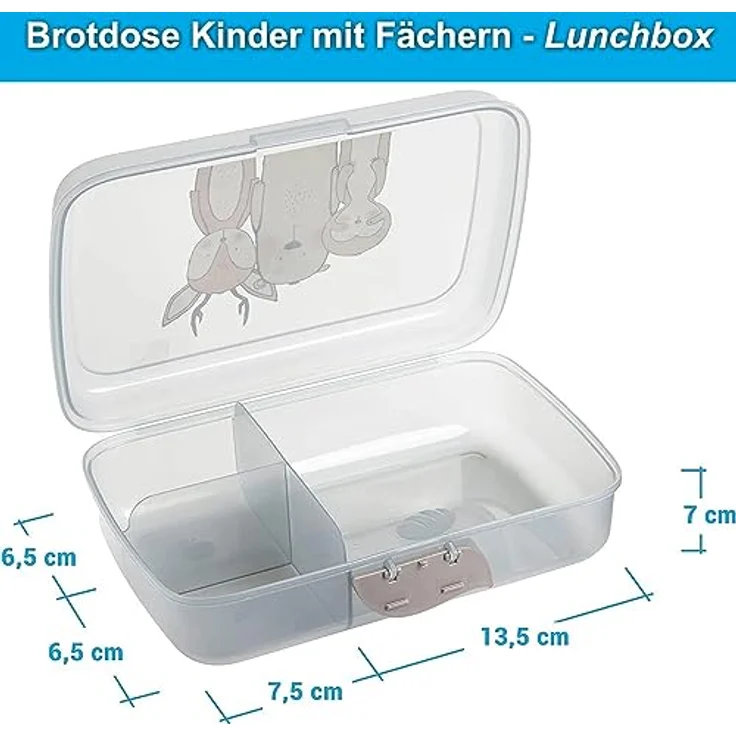 Brotdose Kinder mit Fächern 3friends, 2x Brotdosen + 2x Schraubdeckeldosen, Lunchbox Kinder mit Trennfächern + Clickverschluss, Brotzeitbox Frühstücksbox 100% Recyclebar ohne BPA, Model:Tom – Bild 2