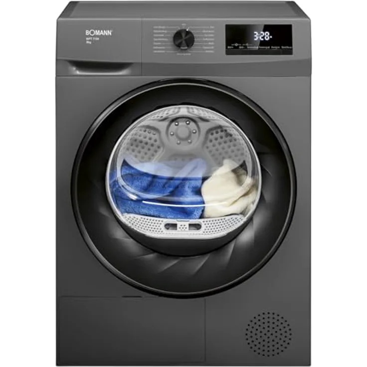 Bomann® WPT 7154 Wärmepumpentrockner 8kg, 15 Programme, Antiknitterfunktion, LED Display, titan, kein Wasseranschluss nötig