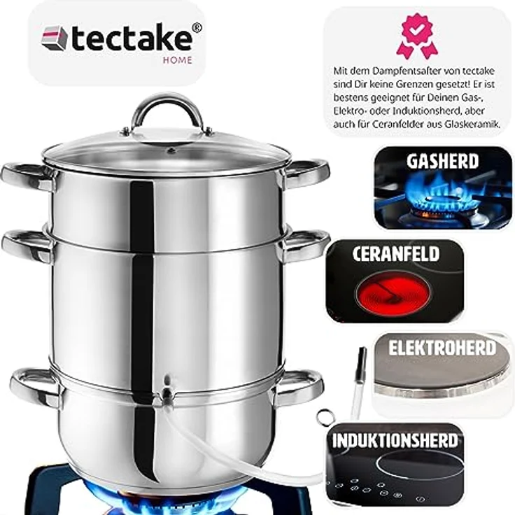 tectake Entsafter Dampfentsafter, 0 W, Edelstahl, 8,5 l Fassungsvermögen – Bild 3