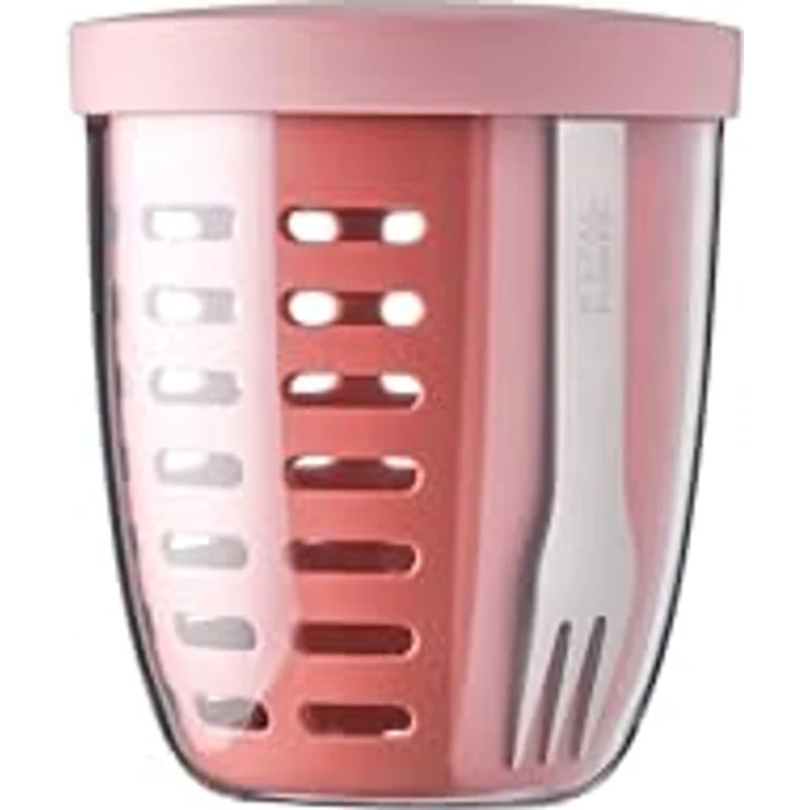 Mepal Ellipse Fruitpot, 600 ml mit herausnehmbarem Abtropfsieb und Edelstahlgabel, spülmaschinengeeignet – Bild 1