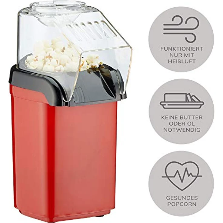 Popcornmaschine Popcorn Maker für Zuhause | leistungsstarke fettfreie schnelle Zubereitung mit Heißluft | 1200W | inkl Messbecher – Bild 2