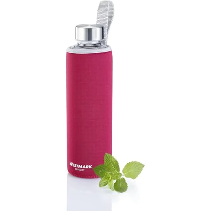 Westmark Trinkflasche, aus Glas mit Aufdruck, inkl. Schutzhülle, 550 ml, Glas-Silikon-Kautschuk, BPA-frei, Viva, Rot-Silber-Klar, 5272226R – Bild 10