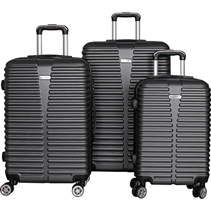 LINDER EXCLUSIV LEX 3er Kofferset Trolley ABS Reisekofferset 3tlg: 55x37x24cm, 65x43x27cm, 75x49x29cm (Stahlgrau)