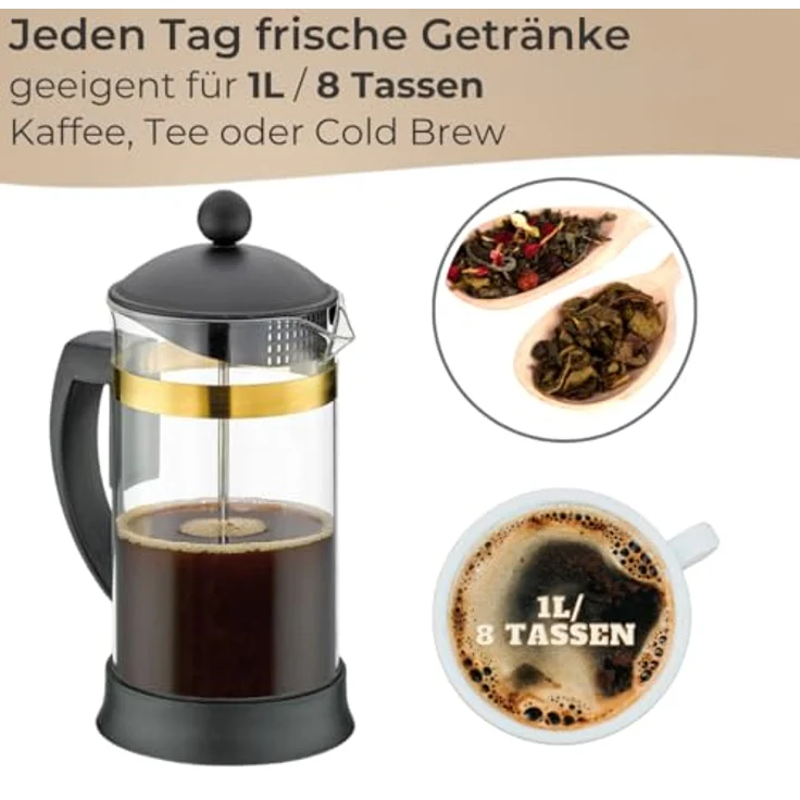 Cilio Kaffeebereiter Mariella Oro 8 Tassen, aus Borosilikatglas, hitzebeständig, auch für Tee geeignet – Bild 5