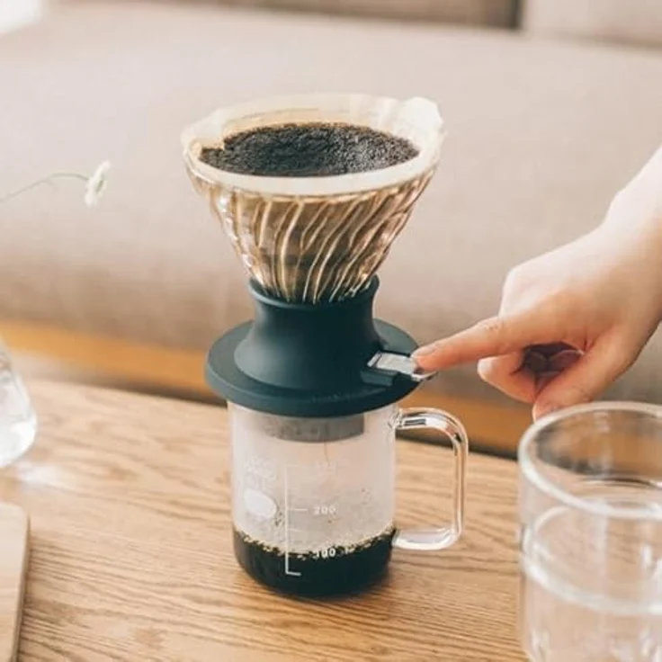 HARIO V60 Tauchtröpfer 03, Hybrid Filterkaffeemaschine mit Edelstahl-Kugelhahn, klar und farblos – Bild 5