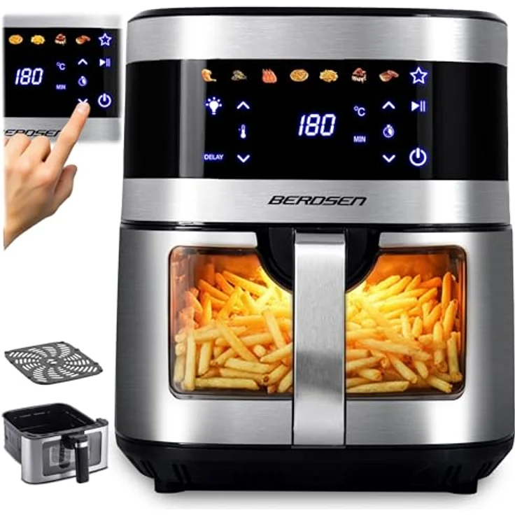 Berdsen Heißluftfritteuse XXL 9,1L - Airfryer mit Sichtfenster, Touchscreen, 1700W, 7 Programme, spülmaschinengeeignet – Bild 1
