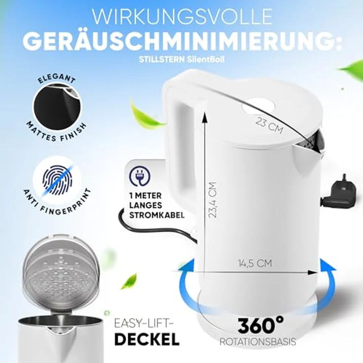 Stillstern Wasserkocher Turbo-Heat "Clarity", 1,7L, 2200W, doppelwandig, Anti-Fingerprint, leise, Edelstahl – Bild 5