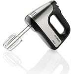 HYUNDAI Handmixer I HM708 I 5 Geschwindigkeitsstufen I 2 Edelstahl-Rührbesen + Knethaken I 400 W I Impulsschalter I Edelstahl/Schwarz