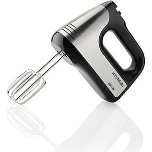 Bild für HYUNDAI Handmixer I HM708 I 5 Geschwindigkeitsstufen I 2 Edelstahl-Rührbesen + Knethaken I 400 W I Impulsschalter I Edelstahl/Schwarz