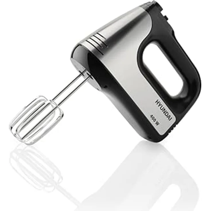 HYUNDAI Handmixer I HM708 I 5 Geschwindigkeitsstufen I 2 Edelstahl-Rührbesen + Knethaken I 400 W I Impulsschalter I Edelstahl/Schwarz
