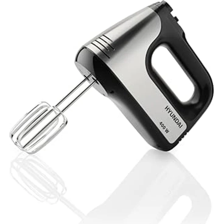 HYUNDAI Handmixer I HM708 I 5 Geschwindigkeitsstufen I 2 Edelstahl-Rührbesen + Knethaken I 400 W I Impulsschalter I Edelstahl/Schwarz – Bild 1