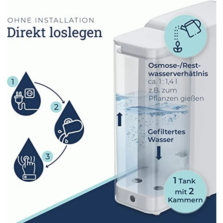 VILTARO Osmoseanlage Trinkwasser weiß, 5-stufiges Filtersystem, 6 Temperaturstufen, mobil | Umkehrosmoseanlage | Kalkfilter | Trinkwasserfilter – Bild 5