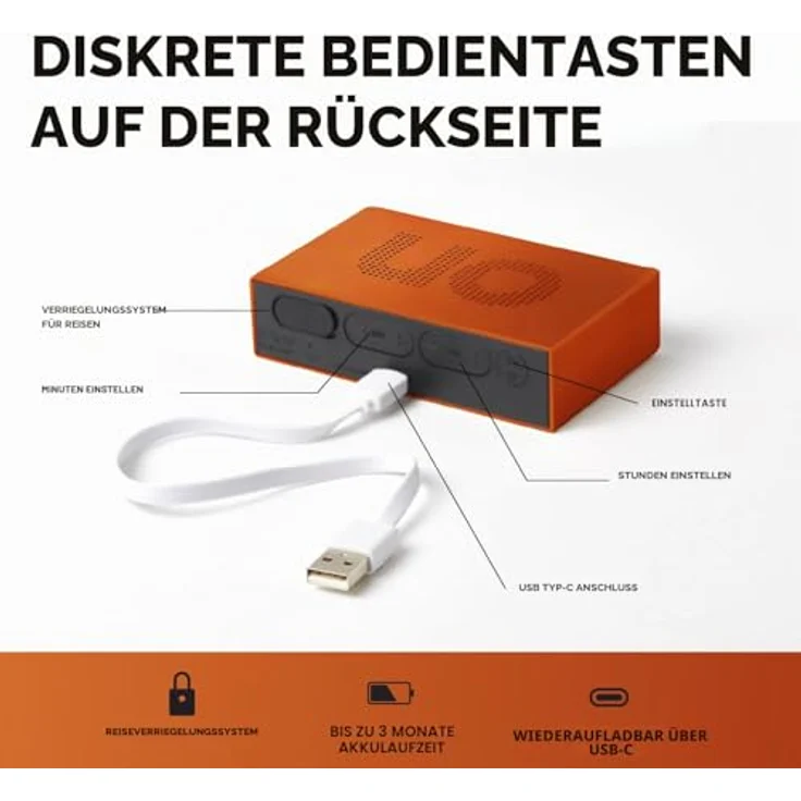 Lexon FLIP Premium LCD-Wecker, wendbar und wiederaufladbar, Touch-Licht, bronze – Bild 5