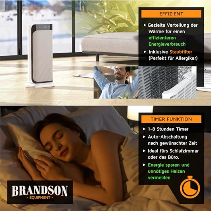Brandson Keramik-Heizlüfter 2000 Watt, energiesparend mit Fernbedienung und Oszillationsfunktion, weiß/schwarz, GS zertifiziert – Bild 5