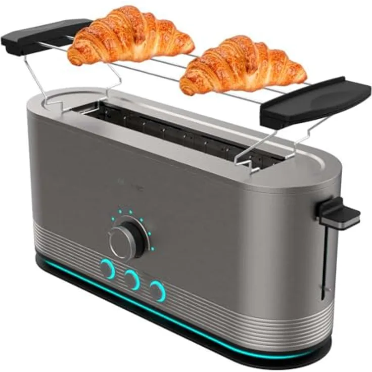 Cecotec Shine&Toast Extra, Vertikaler Toaster aus Edelstahl, 1050W, für 2 Scheiben, breiter Schlitz 3,8 cm, 7 Röststufen, Leuchtring, obere Stangen