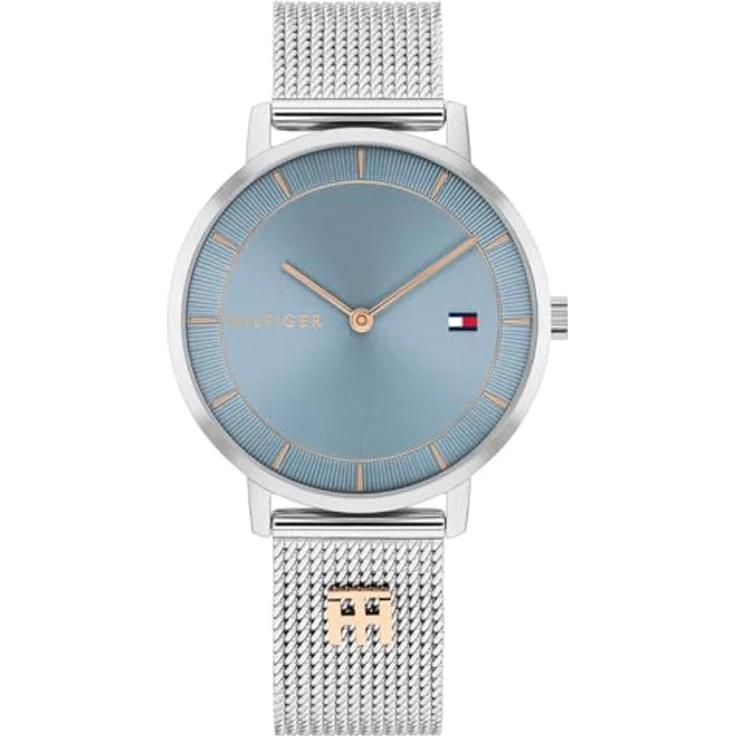 Tommy Hilfiger Tea Damenuhr Silber und Türkis Analog 1782738 - Edelstahl, Quarzwerk, wasserdicht bis 3 ATM, Mesh-Armband – Bild 1