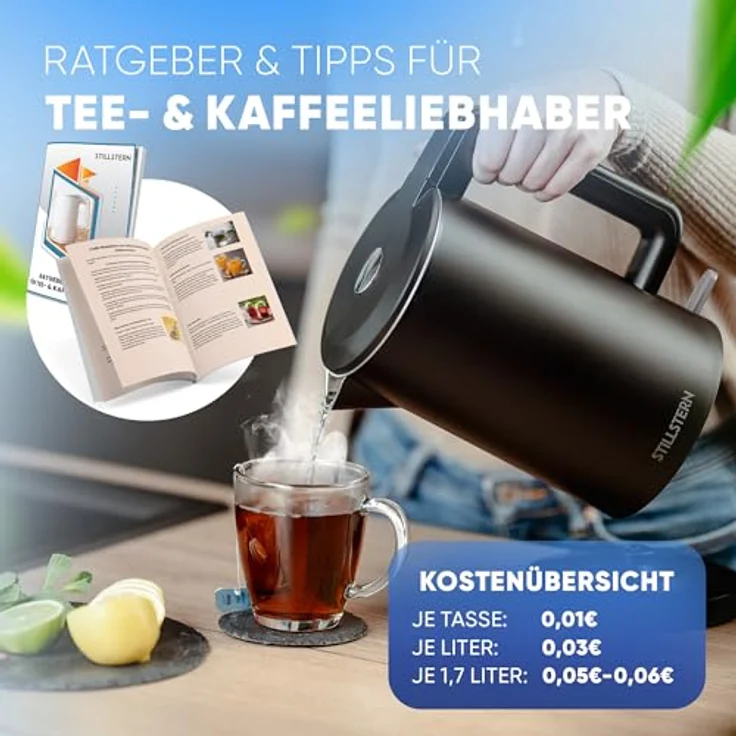 Stillstern Wasserkocher Turbo-Heat "Clarity", 1,7L, doppelwandig, 2200W, Anti-Fingerprint, leise, Edelstahl – Bild 2