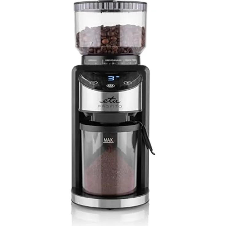 ETA Kaffeemühle Profito I 200 W I Kapazität 250 g I Display I 35 Mahlgrade I Konischen Mahlsteine I 16 Mahlgrade I Timer I Einstelbar Kaffeemenge 1-12 Tassen I einfache Reinigung