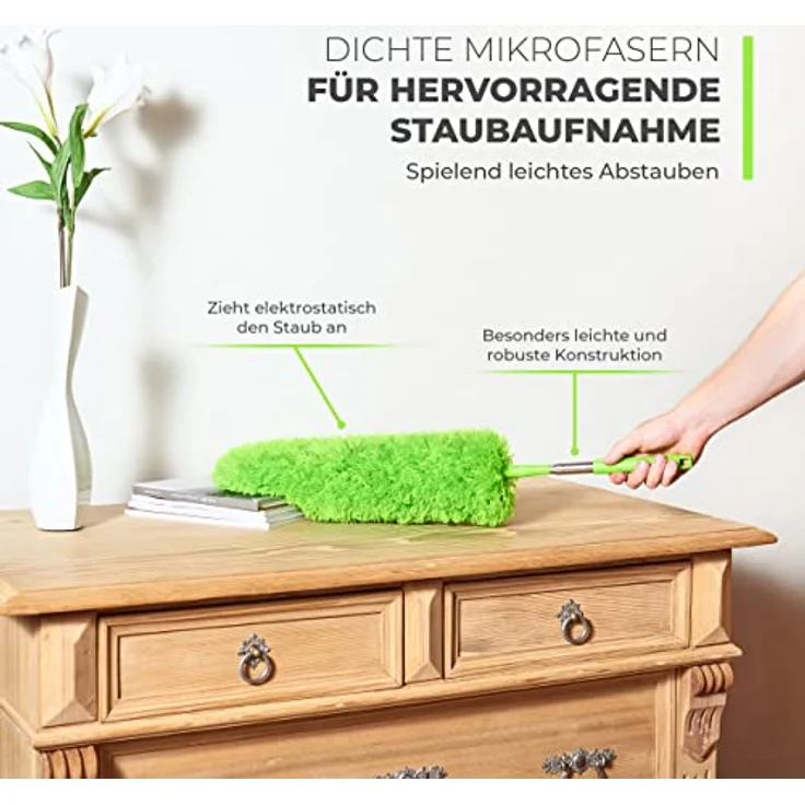 GÜTEWERK Teleskop Staubwedel waschbar - 140 cm lang - ausziehbar Staubwischer Teleskopstiel Mikrofaser Staub dust Wischer extendable Feather Duster Teleskopgriff Staubbürste Teleskopstange Wischer – Bild 2